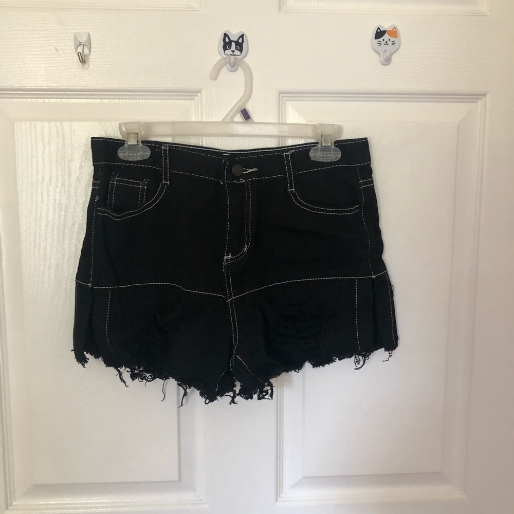 Black embroidered white contrast booty shorts